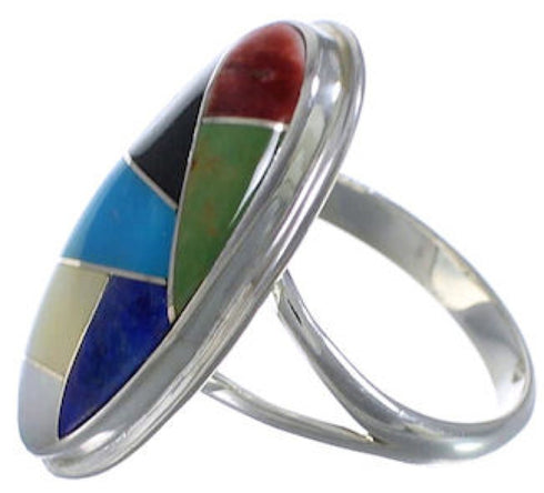 Sterling Silver Multicolor Inlay Southwest Ring Size 5-1/4 UX34168